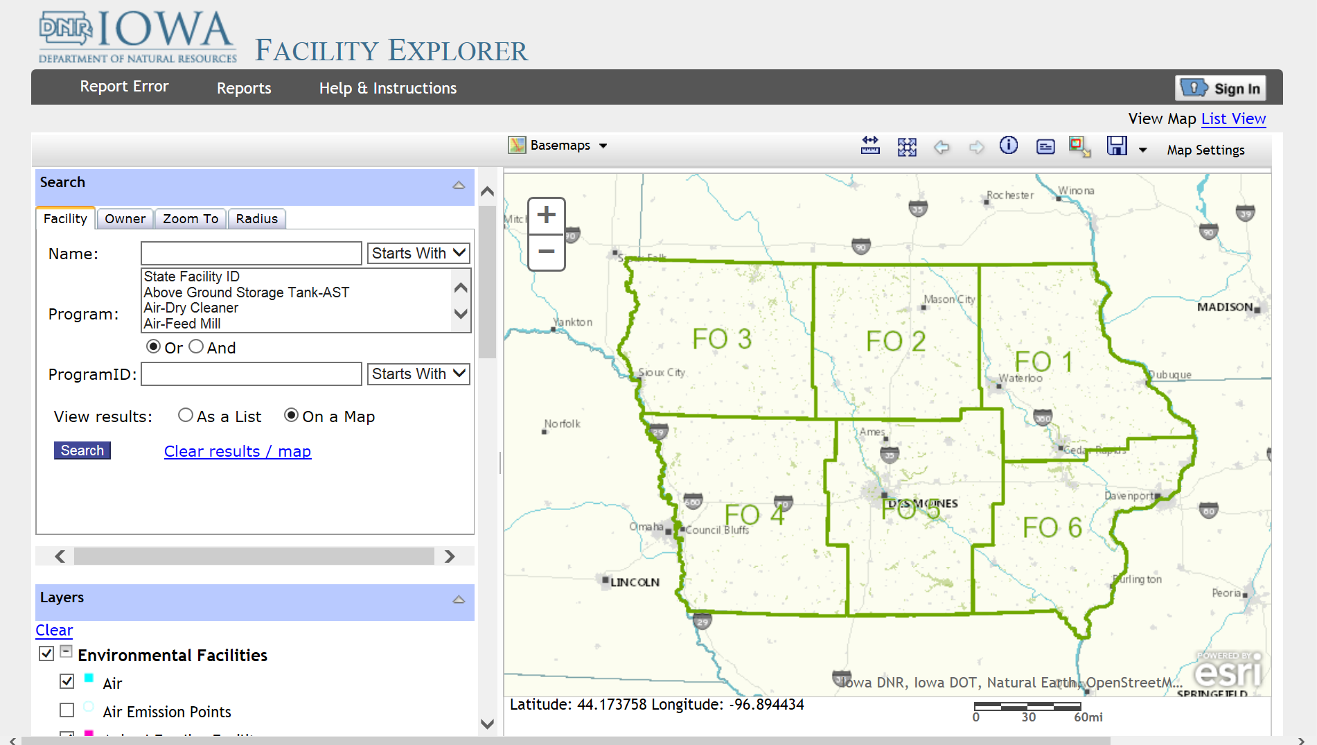 Link for Iowa DNR Facility Explorer and image