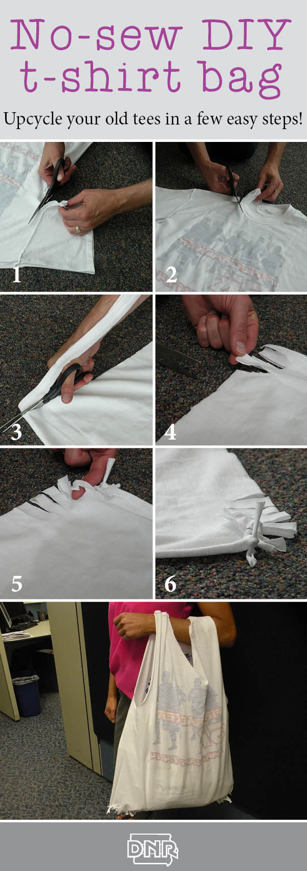 Upcycle that old shirt with this no-sew t-shirt bag tutorial from the Iowa DNR