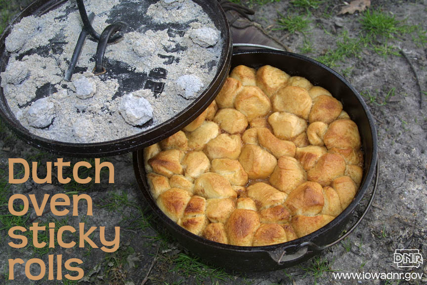 Dutch oven sticky rolls recipe from the Iowa DNR
