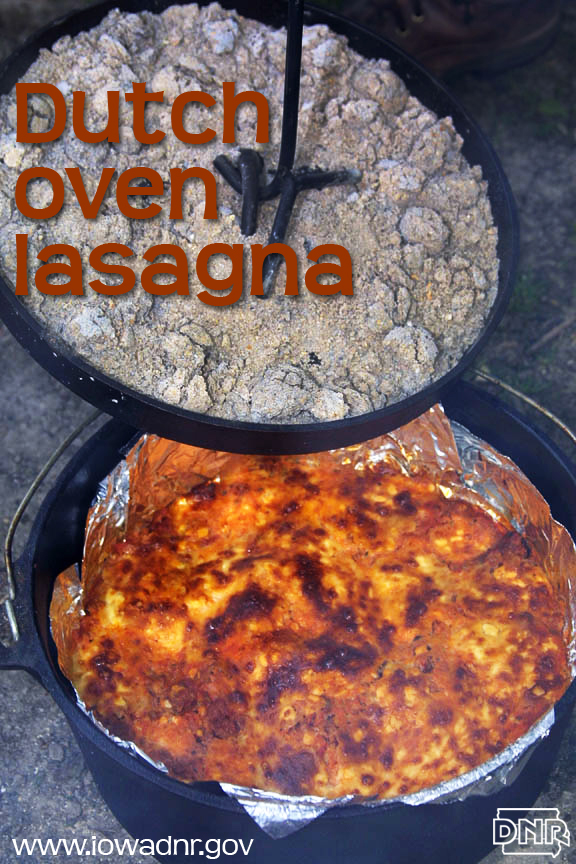 Dutch oven lasagna recipe from the Iowa DNR