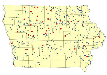 Map of arsenic positive tests in Iowa