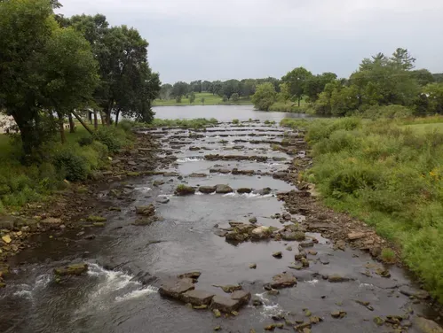 Watershed improvement project, overflow water running over rocks.