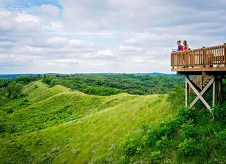 A scenic outlook over lush green fields.
