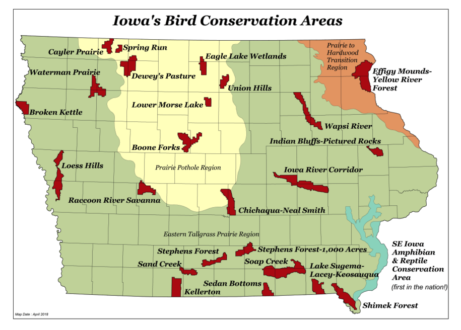 Map of Iowa's Bird Conservation Areas