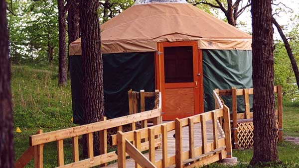 A circular yurt cabin in McIntosh Woods State Park