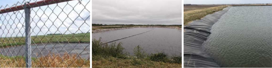 Containment unformed structure examples, with earthen basins, lagoons and using synthetic liners.