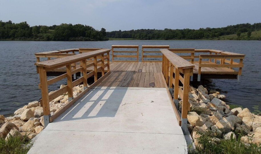 Lake Anita State Park: An accessible fishing pier is located just south of the beach, with a paved path from the parking area. Accessible restrooms are about .2 miles away at the boat ramp.