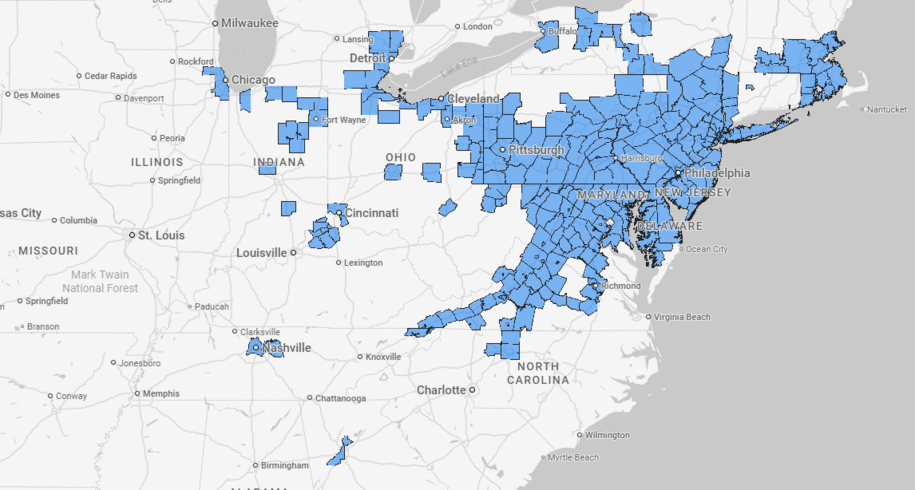 Map of the current spotted lanternfly infestations across the U.S.