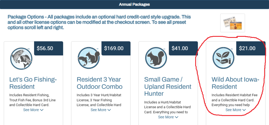 Wild about Iowa resident license package