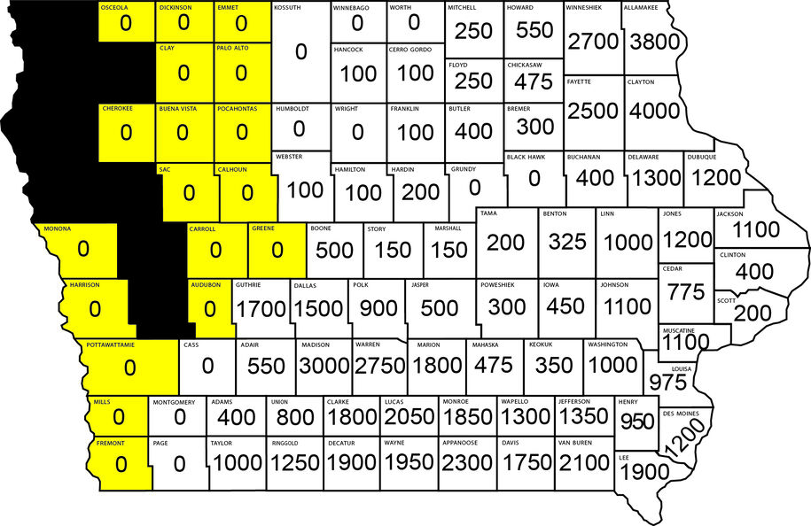Map showing all counties not in ZONE B are in ZONE A.