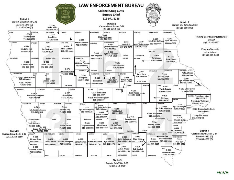 Law Enforcement Officer names and phone numbers
